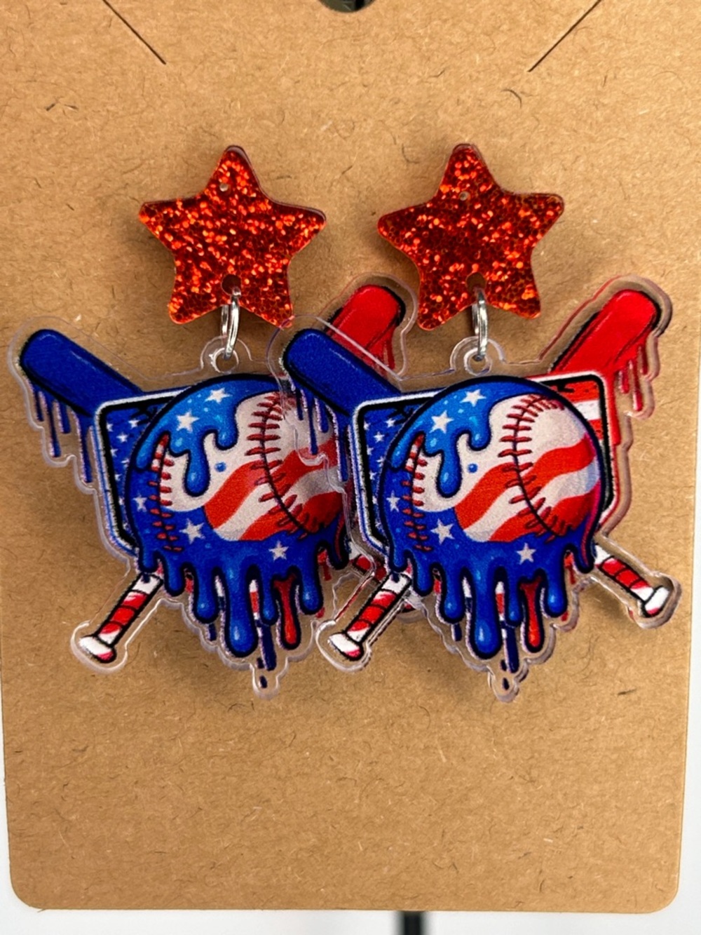 Patriotic Red and Blue Star Baseball Earrings Stud Fashion Jewelry